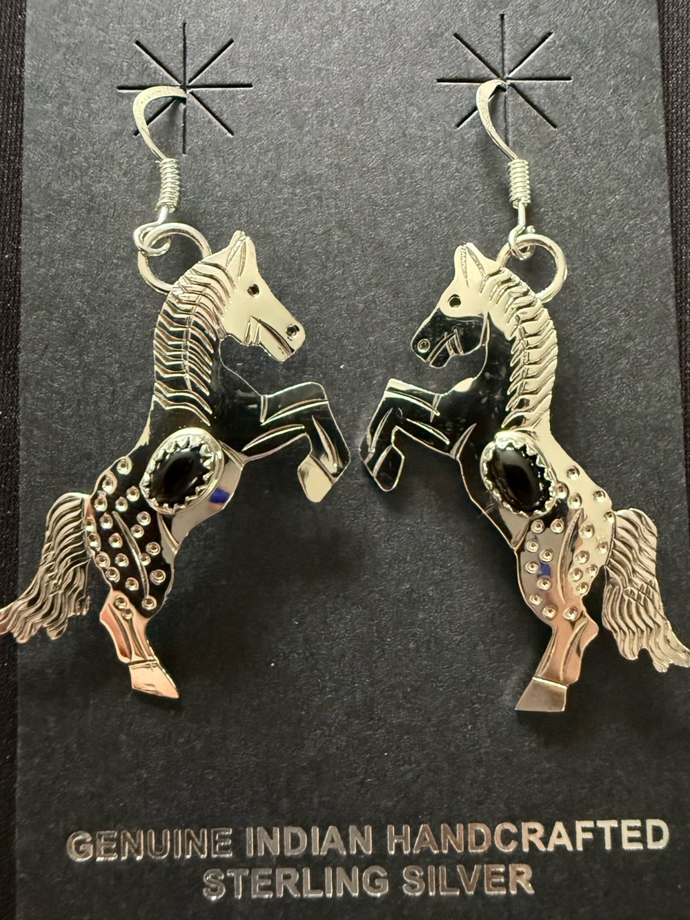 Native handmade black onyx horse dangles